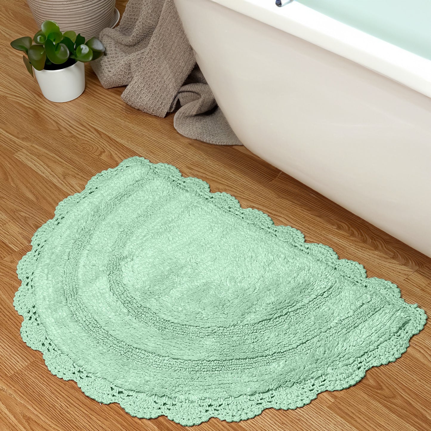 CROCHET SEMI CIRCLE BATH MAT, LIGHT GREEN, 20''x32'' 100% COTTON