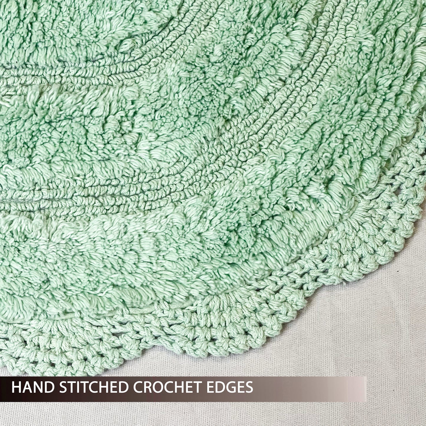 CROCHET SEMI CIRCLE BATH MAT, LIGHT GREEN, 20''x32'' 100% COTTON