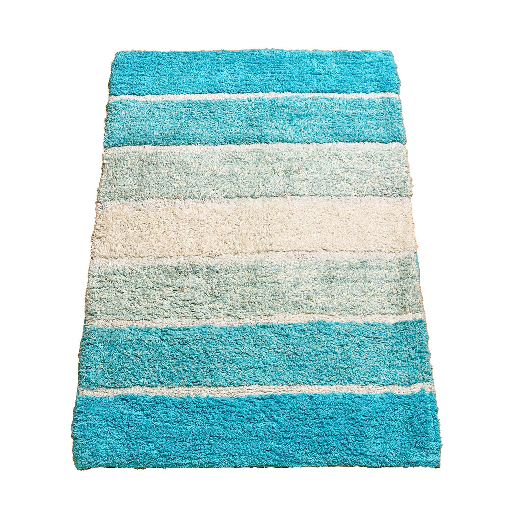 Cordural Stripe Bath Rug cotton 17''x24''-Aqua-Turquoise