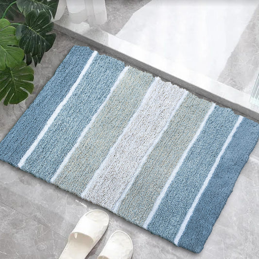 Cordural Stripe Bath Rug cotton 17''x24''-Blue-White
