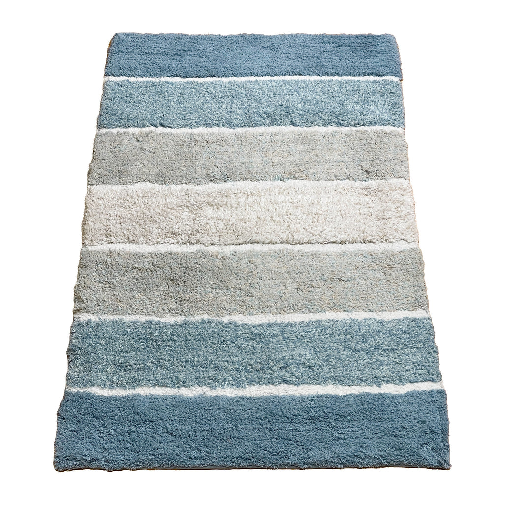 Cordural Stripe Bath Rug cotton 17''x24''-Blue-White