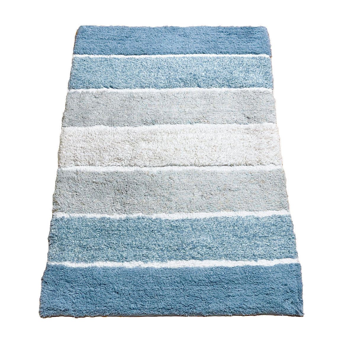 Cordural Stripe Bath Rug cotton 17''x24''-Blue-White