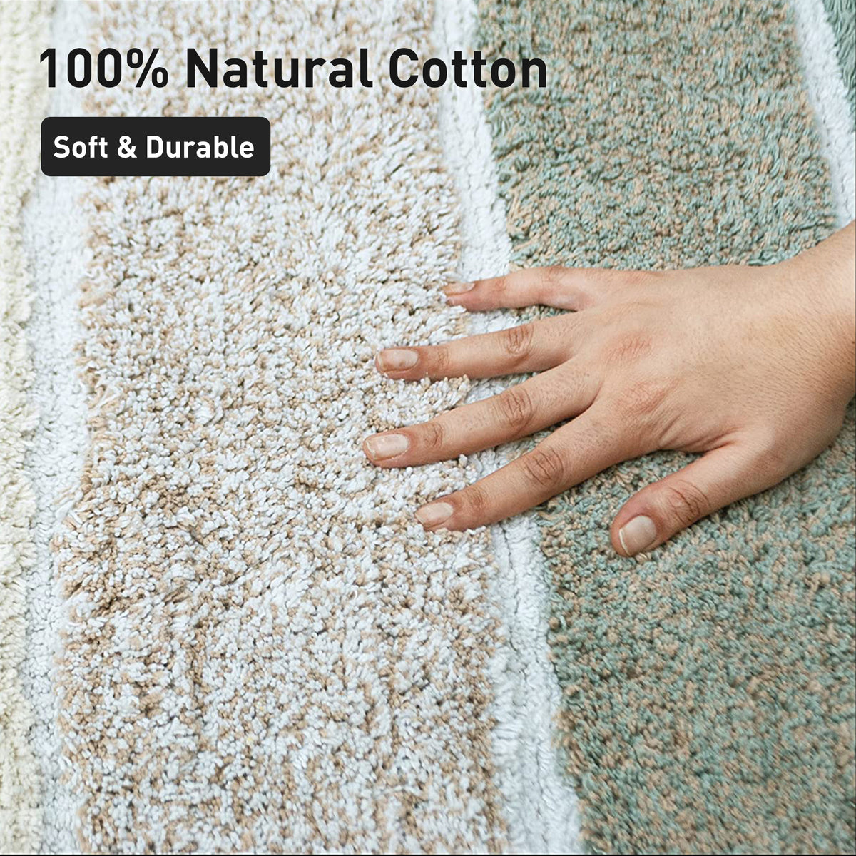 Cordural Stripe Bath Rug cotton 17''x24''-Grey-Beige