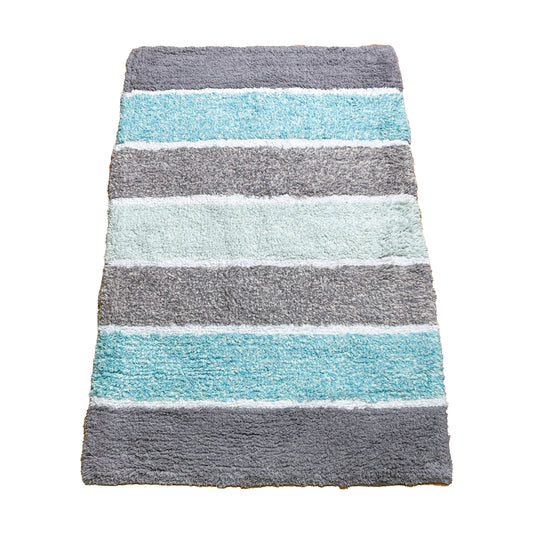 Cordural Stripe Bath Rug cotton 17''x24''-Mint Green-Grey