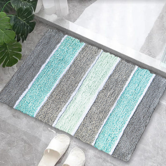 Cordural Stripe Bath Rug cotton 17''x24''-Mint Green-Grey