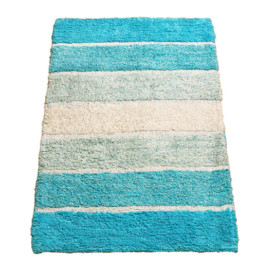 Cordural Stripe Bath Rug cotton 21''x34''-Aqua-Turquoise