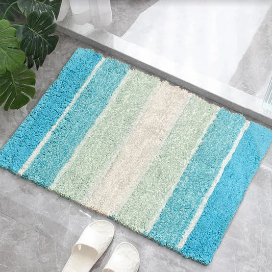 Cordural Stripe Bath Rug cotton 17''x24''-Aqua-Turquoise