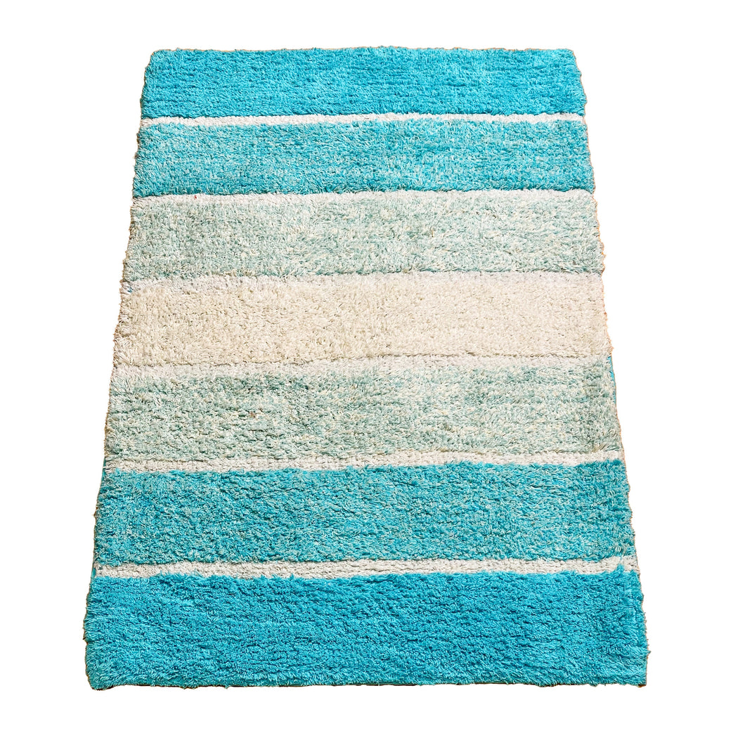 Cordural Stripe Bath Rug cotton 21''x34''-Aqua-Turquoise
