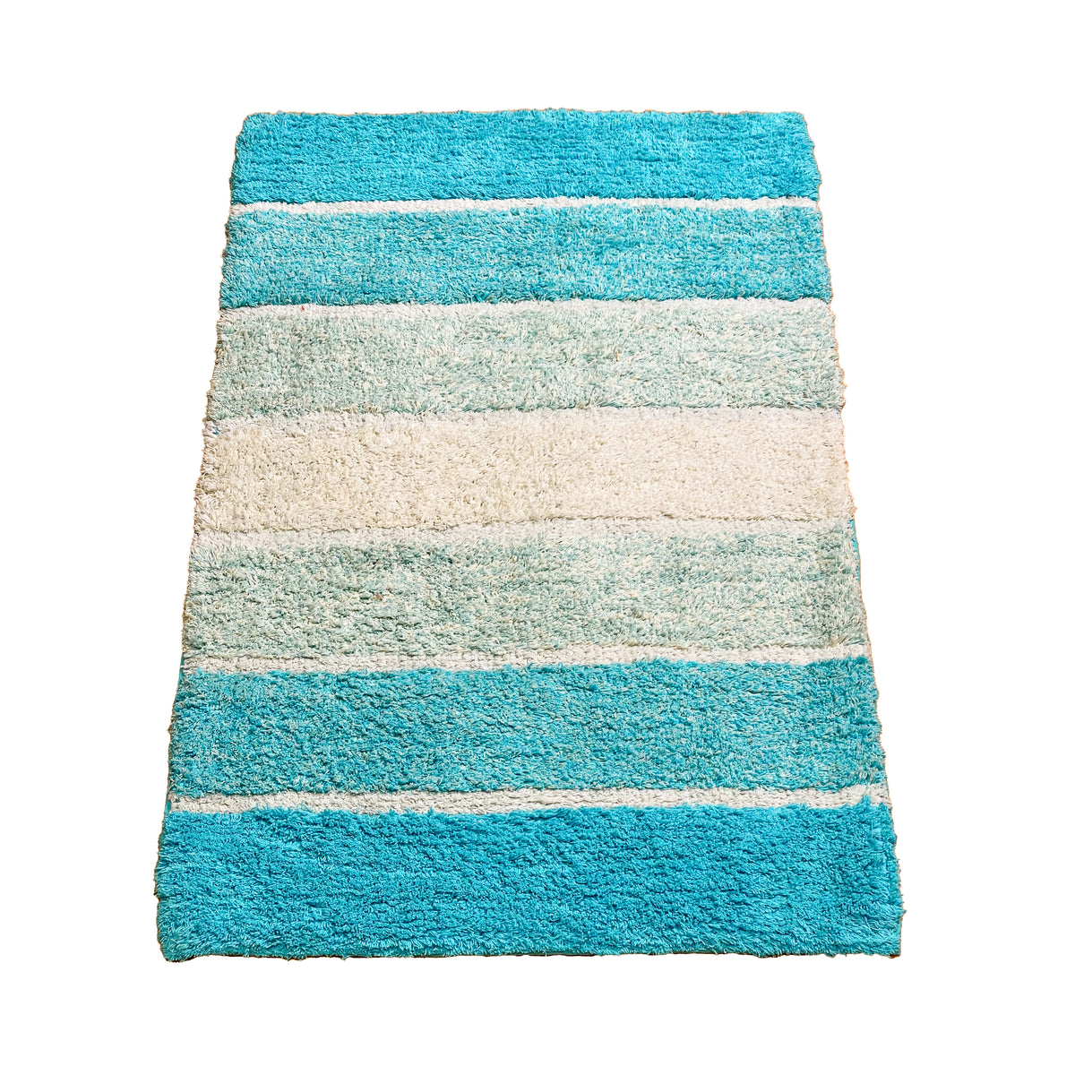 Cordural Stripe Bath Rug cotton 21''x34''-Aqua-Turquoise