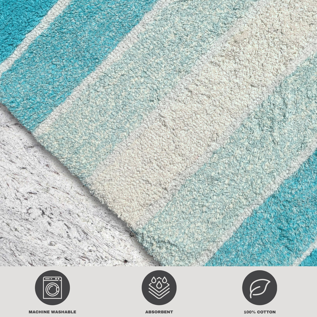 Cordural Stripe Bath Rug cotton 17''x24''-Aqua-Turquoise