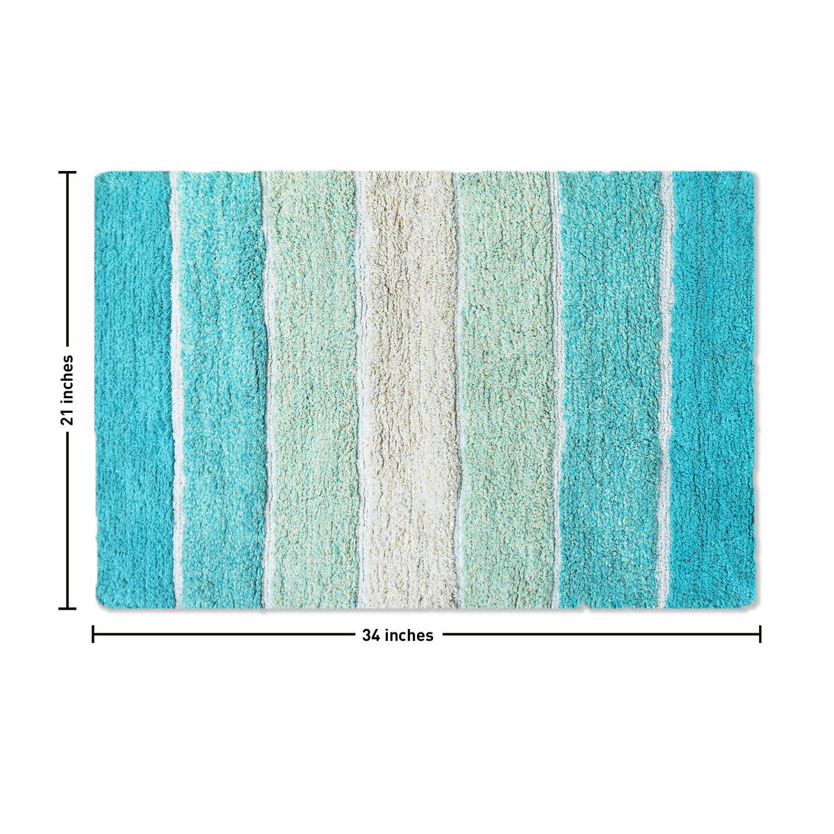 Cordural Stripe Bath Rug cotton 21''x34''-Aqua-Turquoise