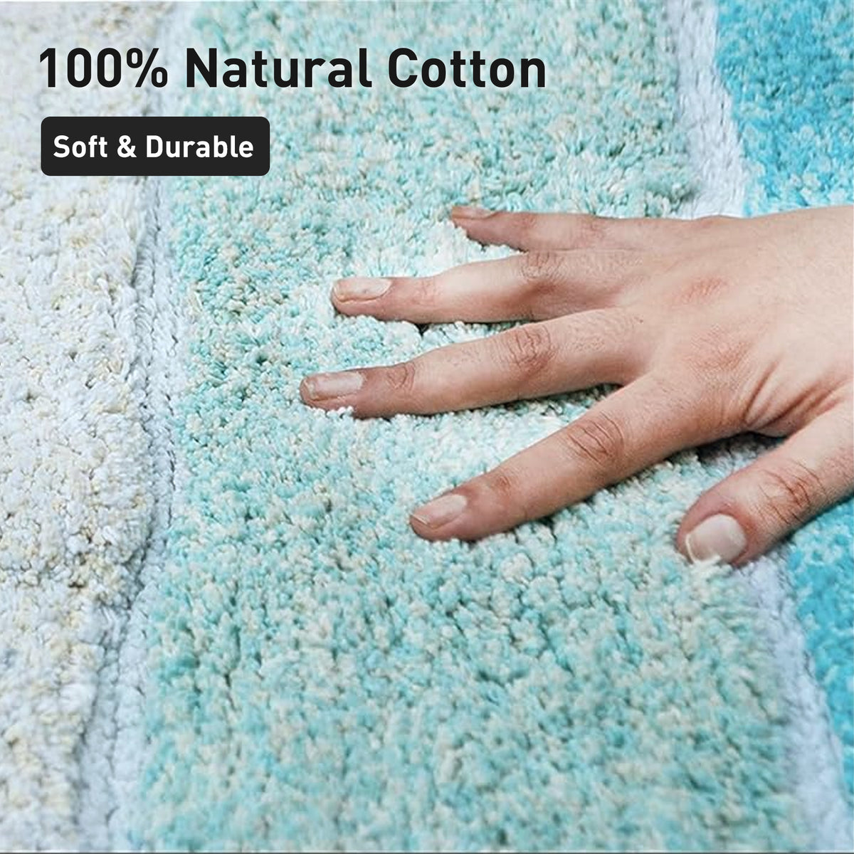 Cordural Stripe Bath Rug cotton 17''x24''-Aqua-Turquoise