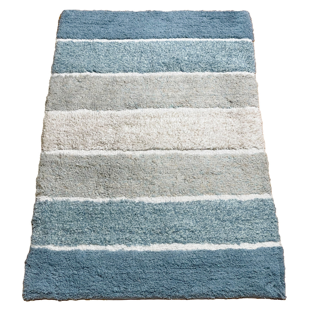 Cordural Stripe Bath Rug cotton 21''x34''-Blue-White