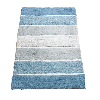 Cordural Stripe Bath Rug cotton 21''x34''-Blue-White