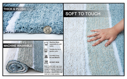 Cordural Stripe Bath Rug cotton 21''x34''-Blue-White