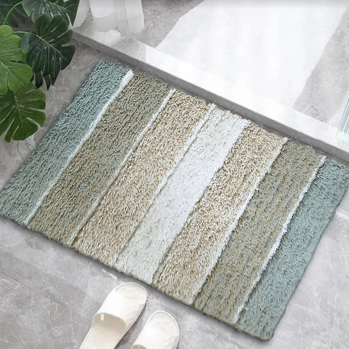 Cordural Stripe Bath Rug cotton 21''x34''-Grey-Beige
