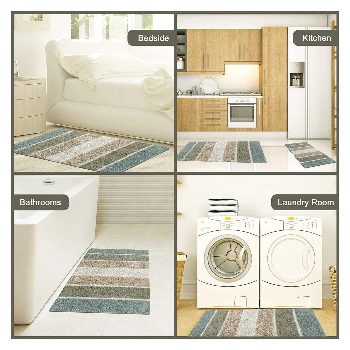Cordural Stripe Bath Rug cotton 21''x34''-Grey-Beige