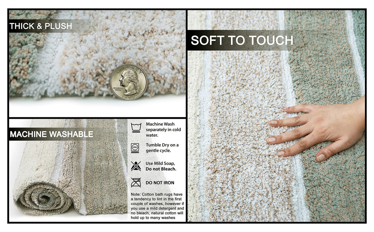 Cordural Stripe Bath Rug cotton 21''x34''-Grey-Beige