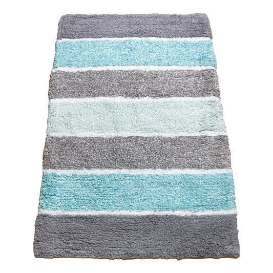 Cordural Stripe Bath Rug cotton 21''x34''-Mint Green-Grey