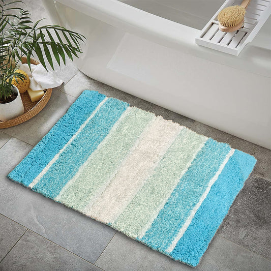 Cordural Stripe Bath Rug cotton 24''x40''-Aqua-Turquoise