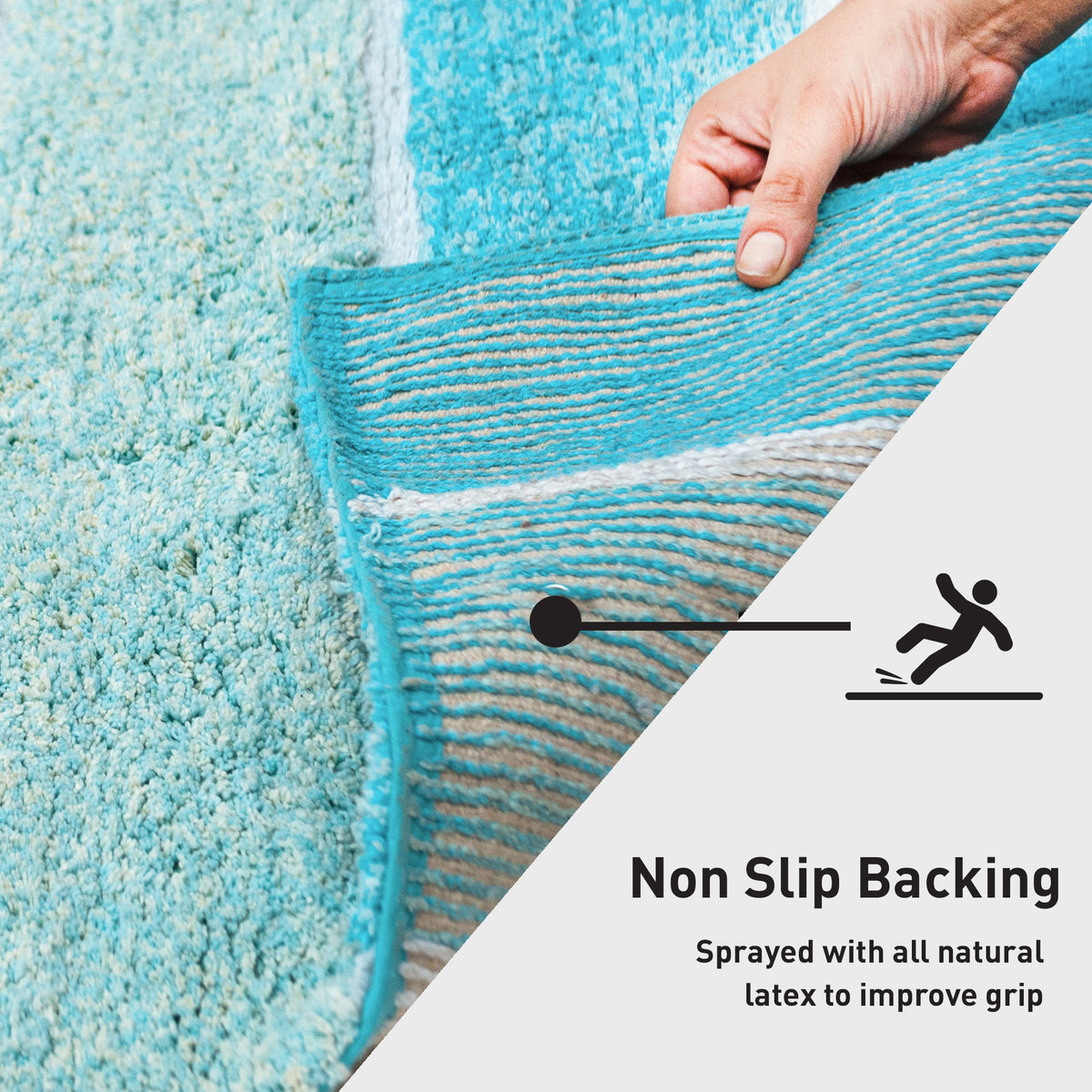 Cordural Stripe Bath Rug cotton 24''x40''-Aqua-Turquoise
