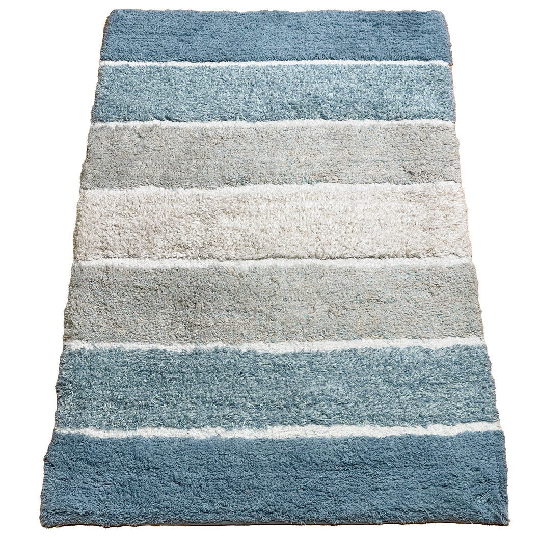 Cordural Stripe Bath Rug cotton 24''x40''-Blue-White