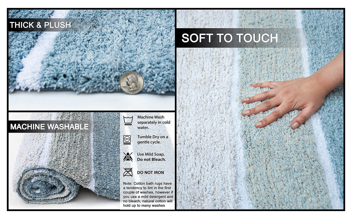 Cordural Stripe Bath Rug cotton 24''x40''-Blue-White