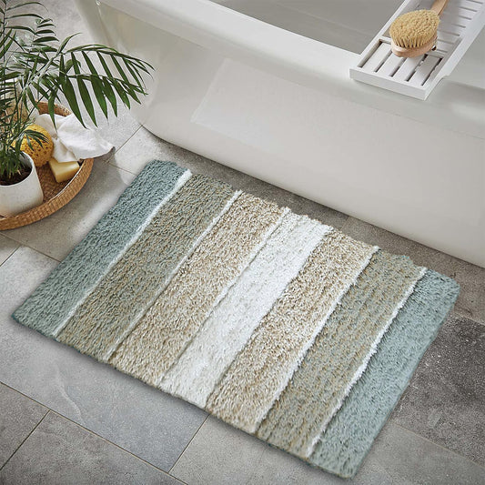 Cordural Stripe Bath Rug cotton 24''x40''-Grey-Beige