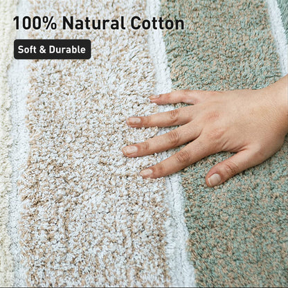 Cordural Stripe Bath Rug cotton 24''x40''-Grey-Beige