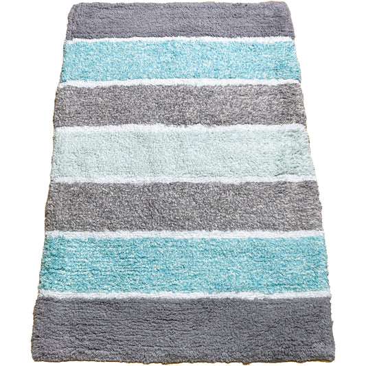 Cordural Stripe Bath Rug cotton 24''x40''-Mint Green-Grey