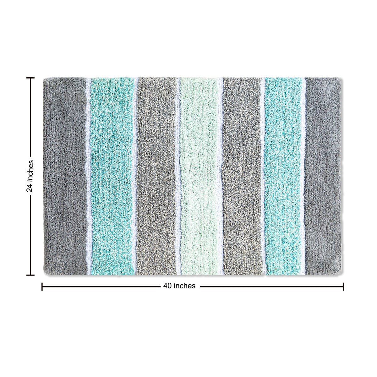 Cordural Stripe Bath Rug cotton 24''x40''-Mint Green-Grey
