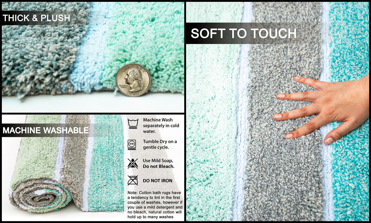 Cordural Stripe Bath Rug cotton 24''x40''-Mint Green-Grey