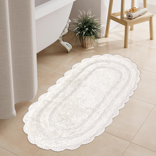 CROCHET SEMI CIRCLE BATH RUNNER, WHITE, 24''x60'' 100% COTTON