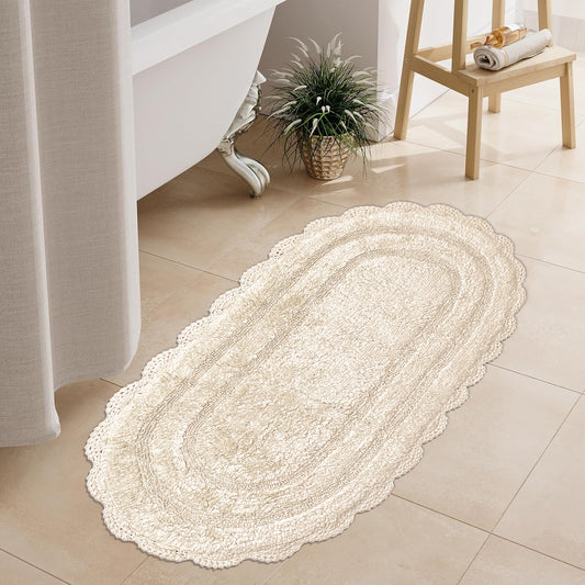 CROCHET SEMI CIRCLE BATH RUNNER, IVORY, 24''x60'' 100% COTTON