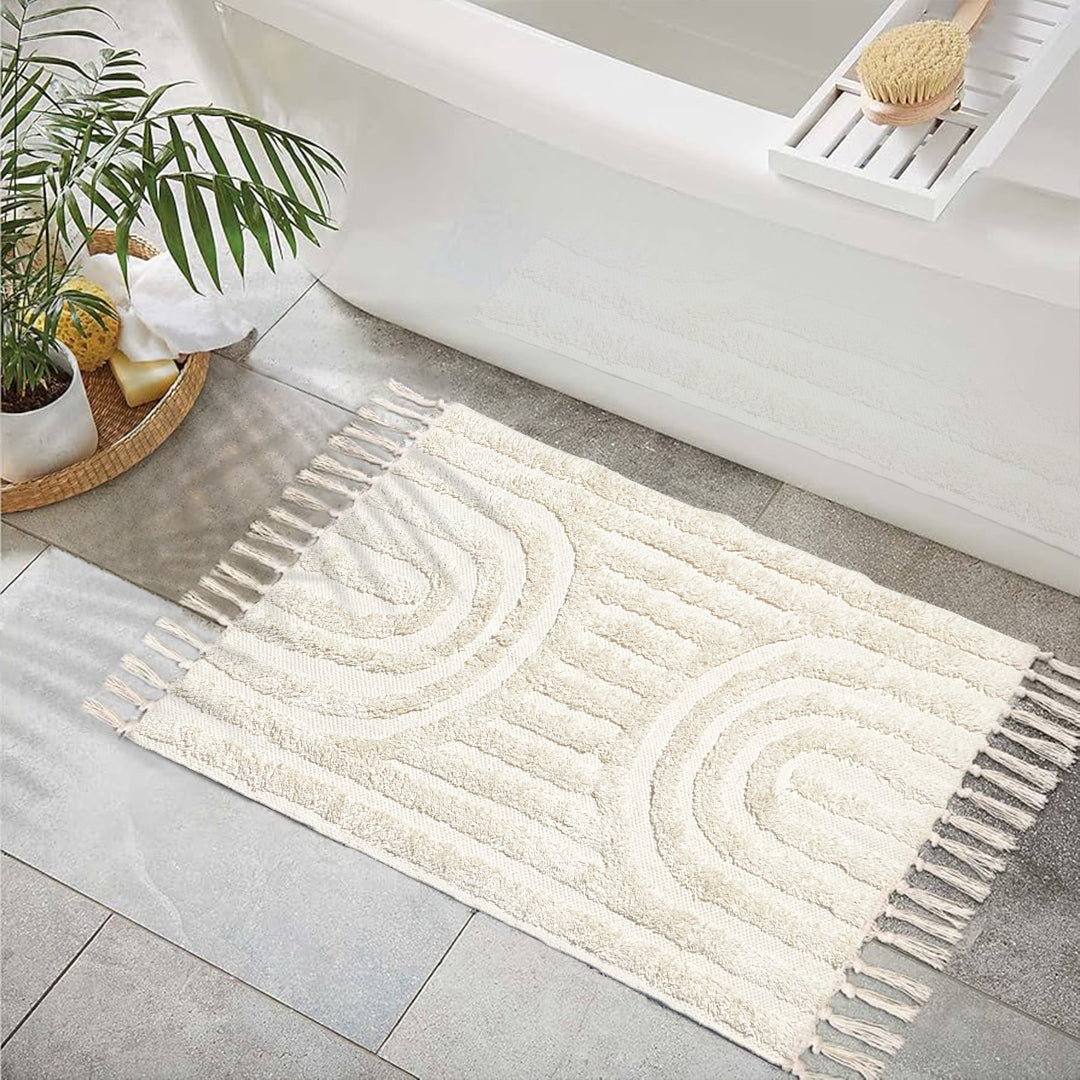HANDWOVEN RAINBOW BATH RUG, 2'x3', IVORY