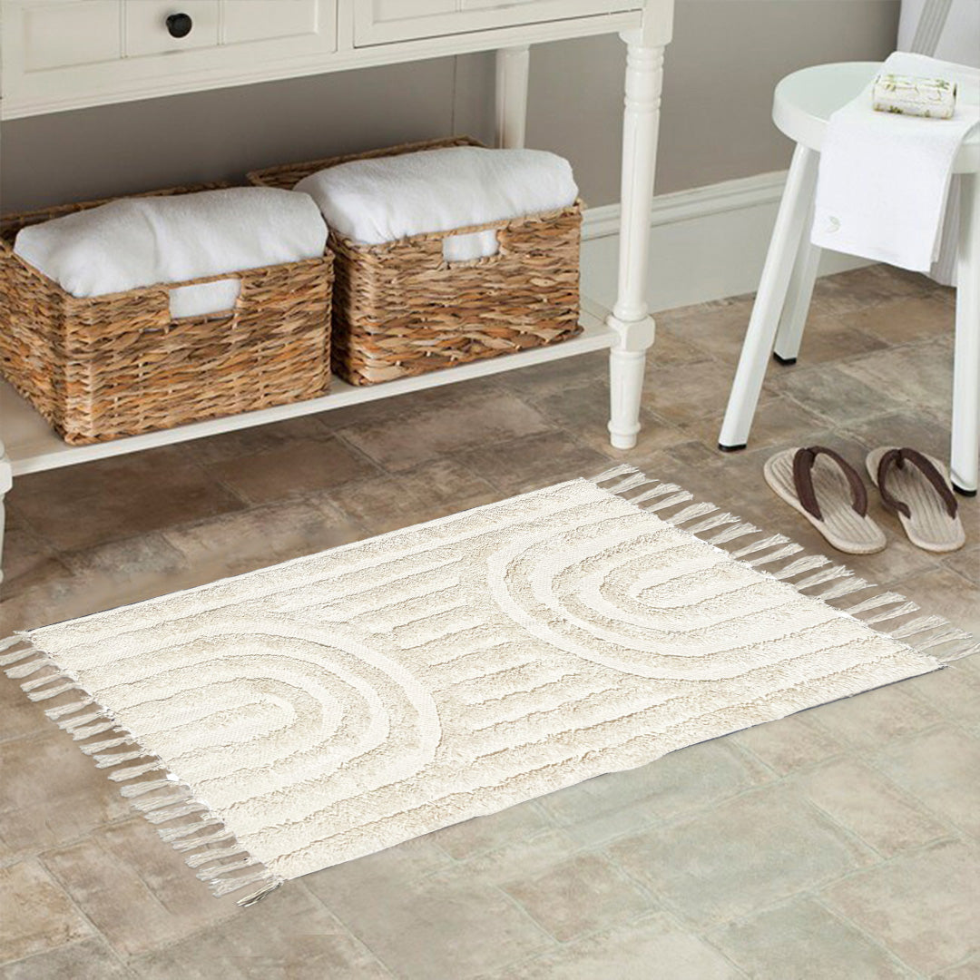 HANDWOVEN RAINBOW BATH RUG, 2'x3', IVORY
