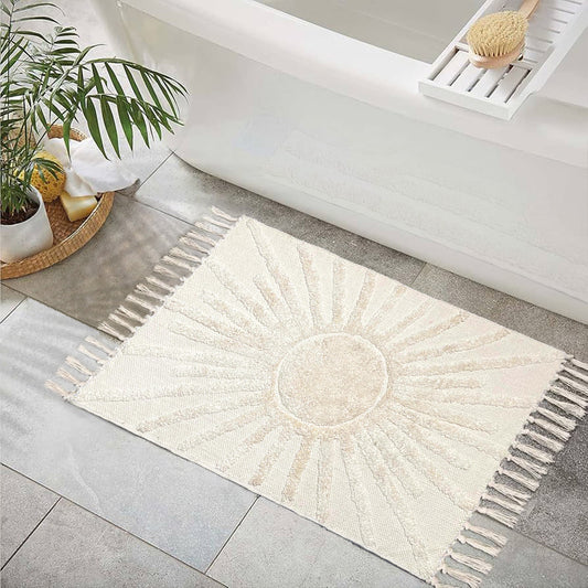 HANDWOVEN SUN BATH RUG, 2'X3', IVORY
