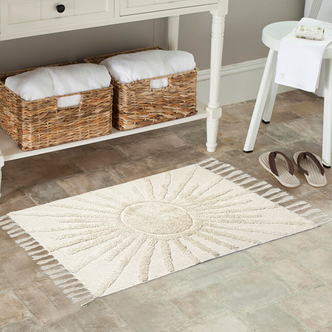 HANDWOVEN SUN BATH RUG, 2'X3', IVORY