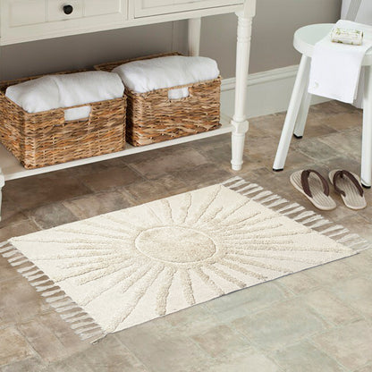 HANDWOVEN SUN BATH RUG, 2'X3', IVORY
