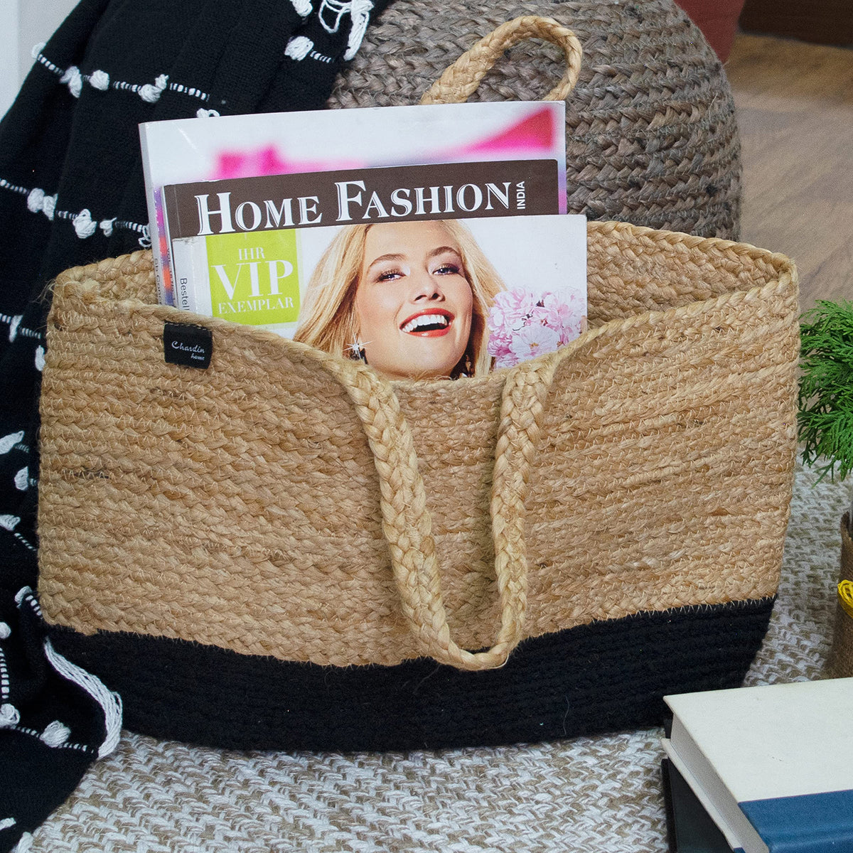 Cortina Jute Bag - Natural/Black, 12" x 16"