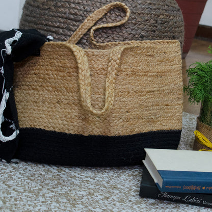 Cortina Jute Bag - Natural/Black, 12" x 16"