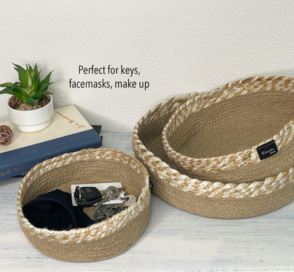 RIO STORAGE BASKET SET OF 3, NAT JUTE-IVORY, 12'', 10" & 8"