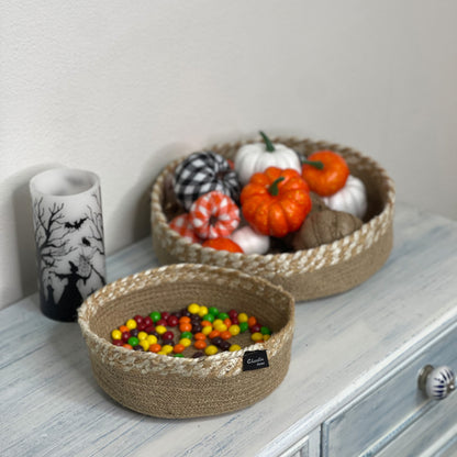 RIO STORAGE BASKET SET OF 3, NAT JUTE-IVORY, 12'', 10" & 8"