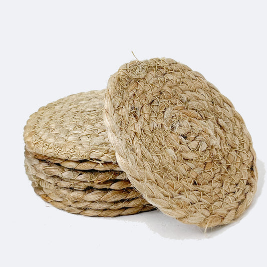 BRAIDED COASTER  ( 8 PCS SET )-NATURAL JUTE-4'' ROUND.