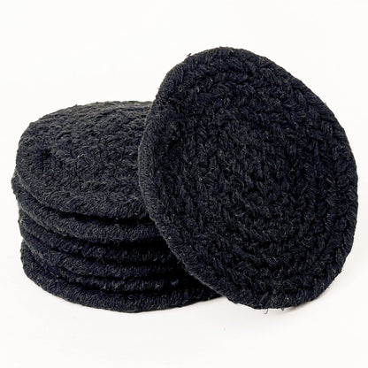 COTTON COASTER (SET OF 8), BLACK, 4'' ROUND.