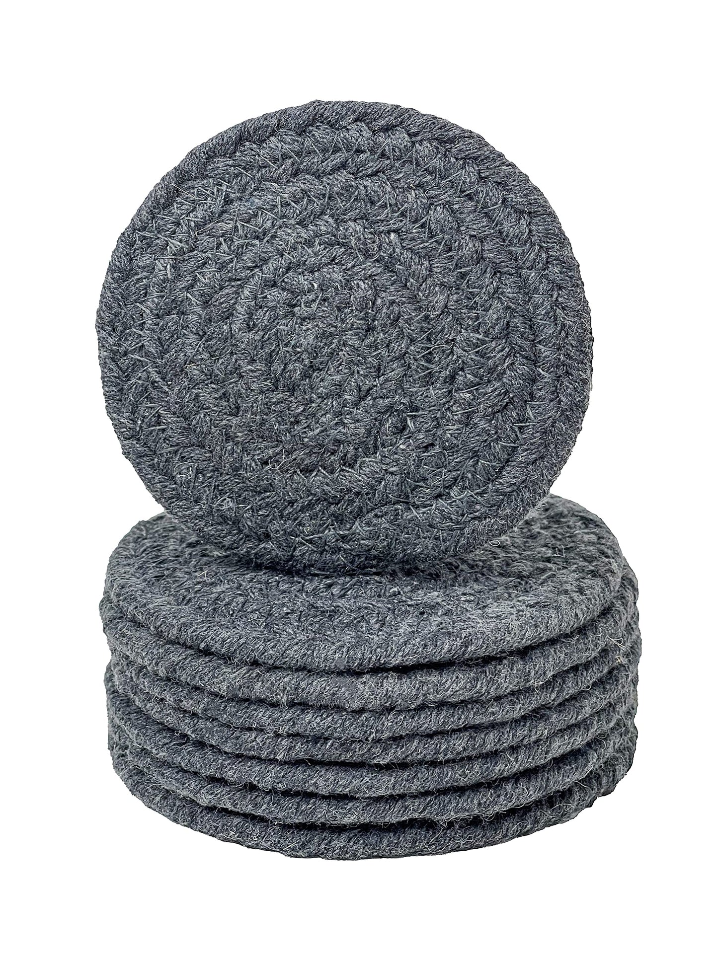 COTTON COASTER (SET OF 8), DK. GREY, 4'' ROUND.