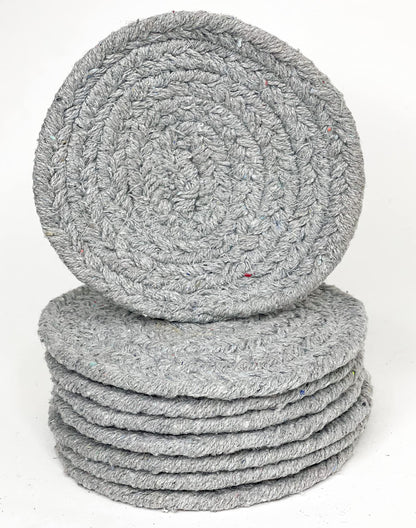 COTTON COASTER (SET OF 8), LT. GREY, 4'' ROUND.