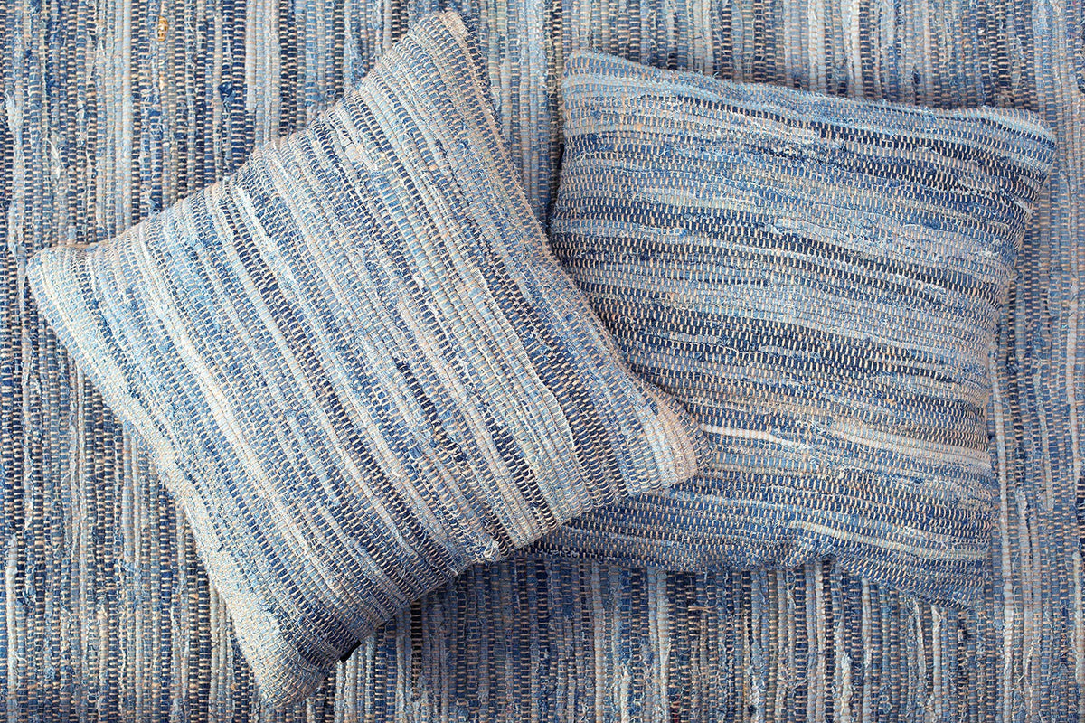 Denim Jute Pillow Cover Set Of 2 - Denim Blue, 24''x24''