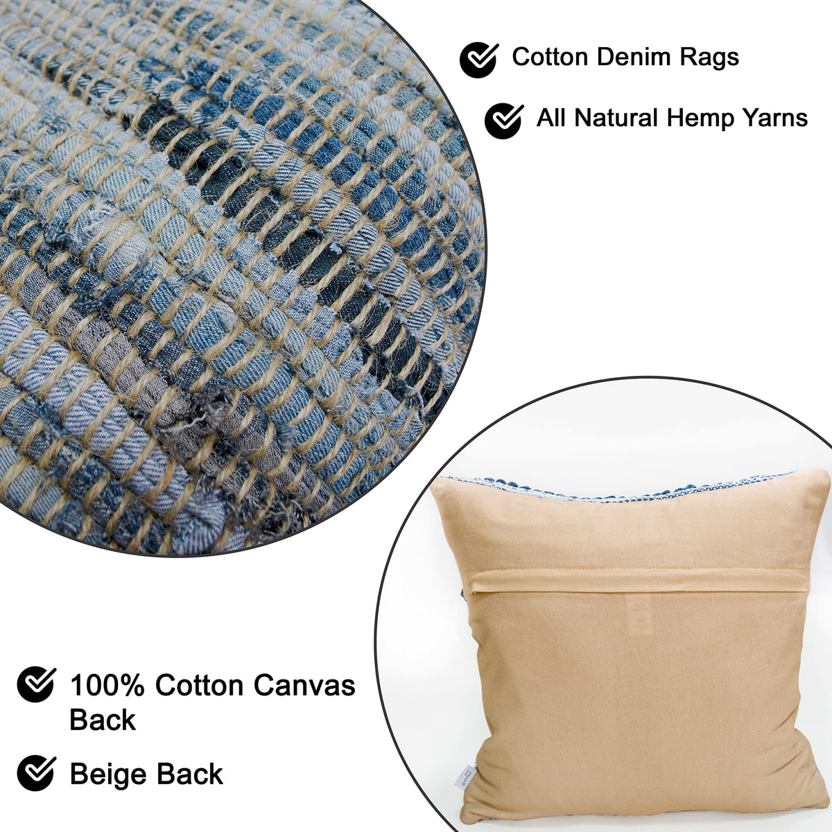 Denim Jute Pillow Cover Set Of 2 - Denim Blue, 24''x24''