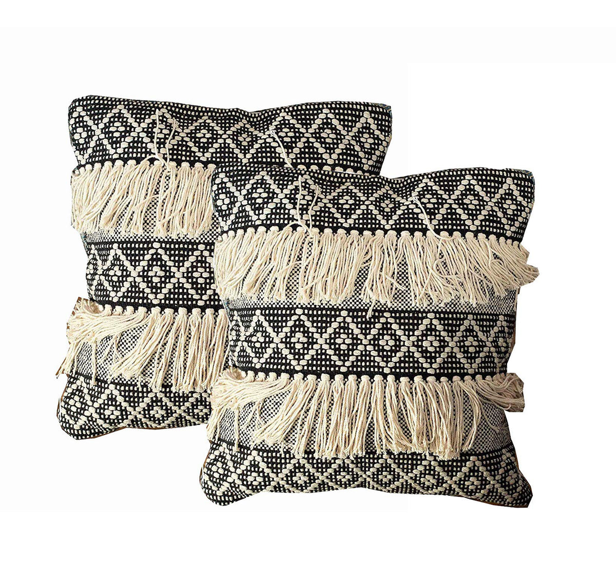 Diamond Pillow Cover Set Of 2 - Black/Ivory, 20''x20''